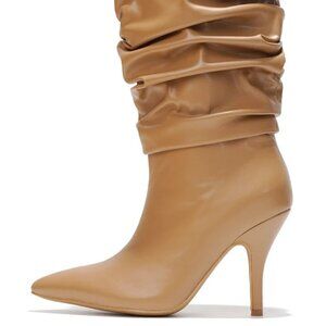 Khaite Ruched Stiletto Mid Calf Boots - Taupe and Black